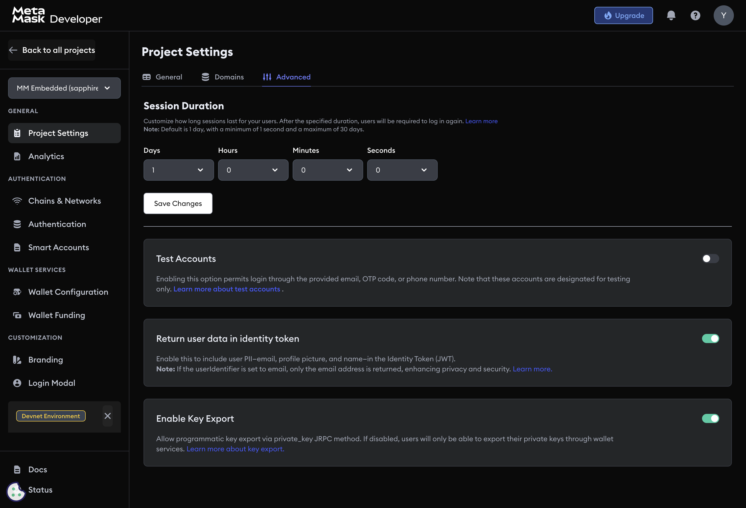 Session management settings